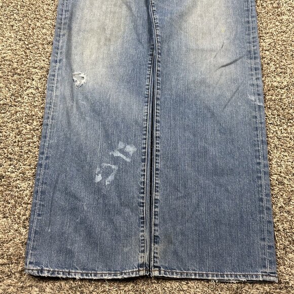 VTG Lucky Brand Dungarees Wide Leg Jeans Baggy Mens 38 Blue Y2K Relax Distressed - Picture 3 of 11